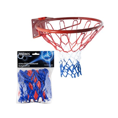 Купить Сетка баскетбольная Torres, нить 4 мм, бело-сине-красная в Азове 